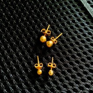 Two Pairs of Gold Stud Earrings
